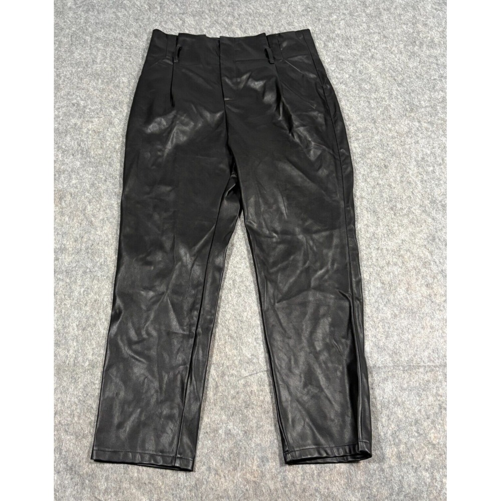Lucy Paris Women's Crop Pants Size Large Black Leather Pleated Front High Waist
